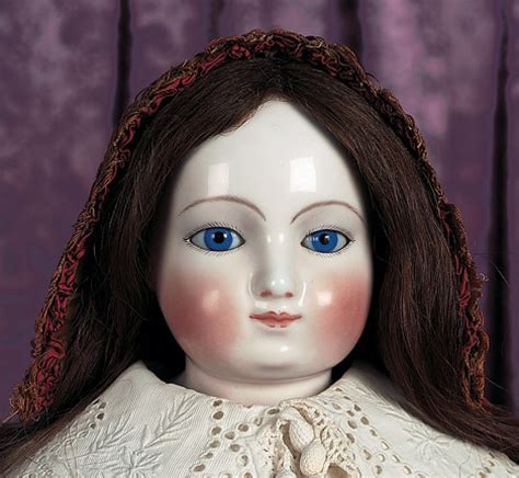 Large French Porcelain Poupee With Cobalt Blue Glass Eyes