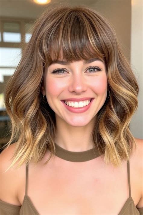 Wavy Lob Haircuts For Effortless Glamour Playful Bangs With Wavy Lob