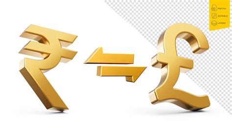 Premium PSD 3d Golden Rupee And Pound Symbol Icon With Money Exchange