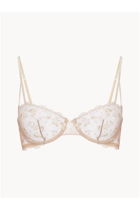 La Perla Balconette Bra In Halo And Ivory Nude With Embroidered Tulle