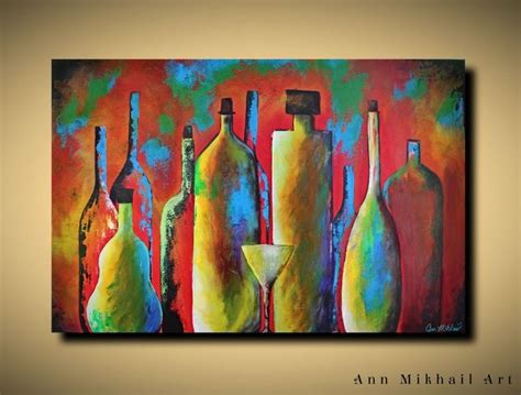 Abstract Acrylic Bar Art Painting Bottles Original Canvas Large By Ann