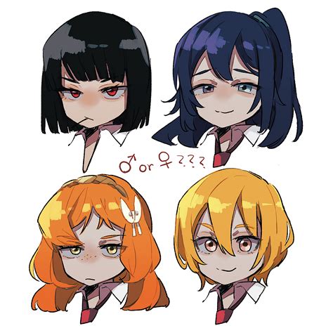 Safebooru 1boy 3girls Bangs Black Hair Blonde Hair Blue Eyes Blue Hair Brown Hair Closed Mouth