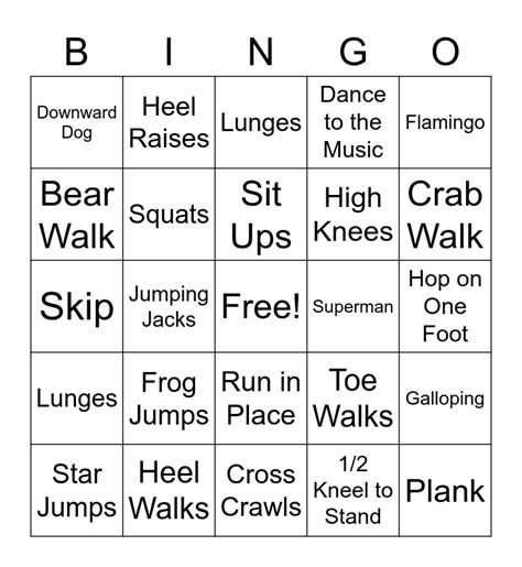 Exercise Bingo Card