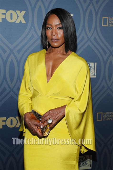 Angela Bassett Yellow Sleeves Deep V Neck Evening Prom Gown Fox Broadcastings Emmy After Party