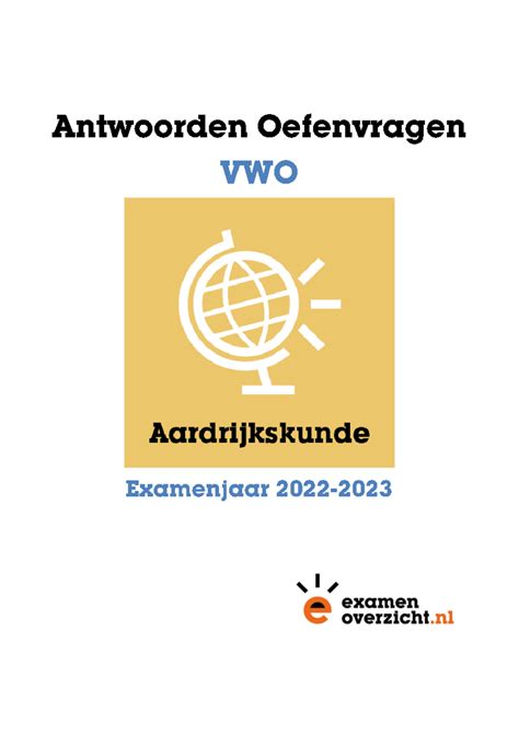 VWO Aardrijkskunde 2023 Antwoorden Oefenvragen Inhoudsopgave A