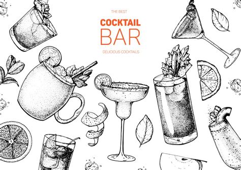 Cocktails Isolated Sketches Ice And Fruit Slices Vector Image