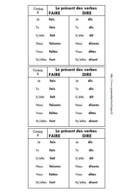 Le Présent Des Verbes Faire Dire Le Présent Des Verbes Faire