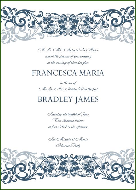 Free Printable Blank Wedding Invitation Templates Royal Blue Template