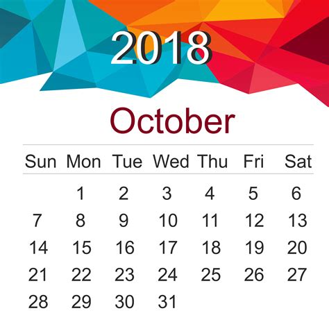 October Calendar For 2018 Printable Word Searches