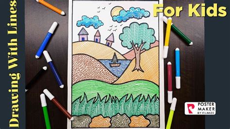 Landscape Drawing With Different Types Of Lines Pattern Part I