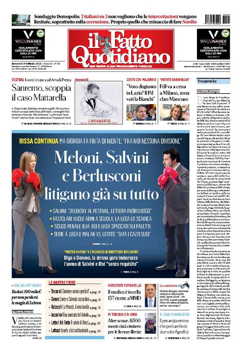 Il Fatto Quotidiano Prima Pagina Del Giornale Di Oggi Il Fatto