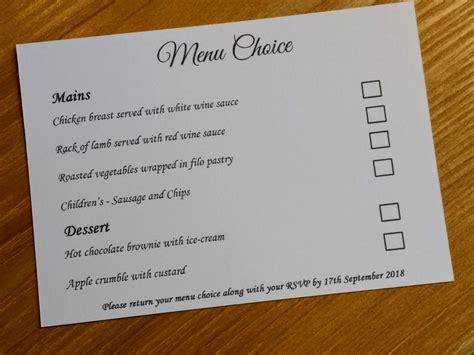 Menu Choice Cards Pack Of Weddings Christmas Events Etsy