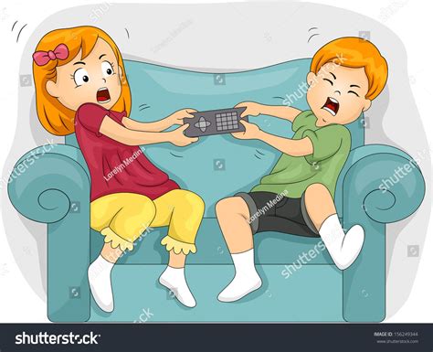 Illustration Of Sibling Fighting Over The Remote Control Ad Affiliate Siblingillustration