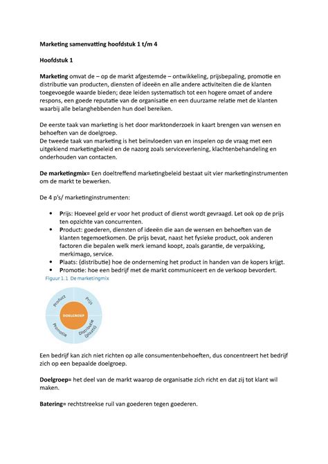 Marketing Samenvatting Hoofstuk Tot En Met Marketing