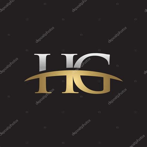 Initial letter HG silver gold swoosh logo swoosh logo black background ...