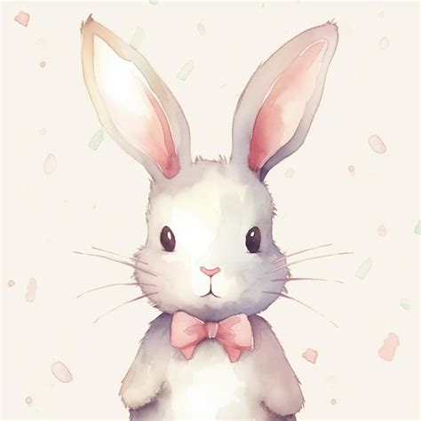 Premium Photo There Is A Watercolor Painting Of A Bunny With A Bow