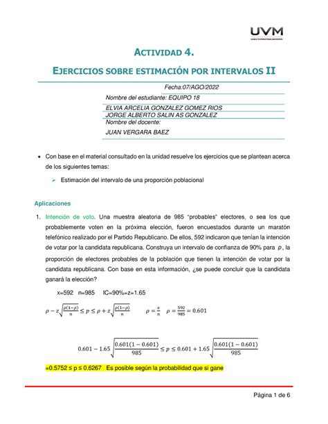 Actividad Ejercicios Sobre Estimaci N Por Intervalos Ii Actividad