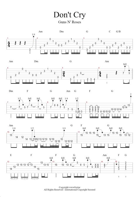 Guns N Roses Don T Cry Tab Score