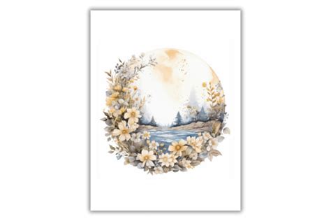 Watercolor Floral Moon Art Print Graphic By Niki Lyn Digital Design · Creative Fabrica