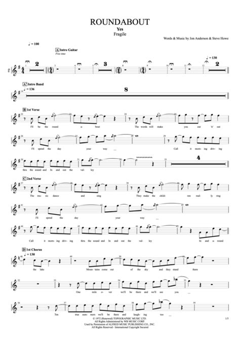 Roundabout Tab By Yes Guitar Pro Full Score MySongBook