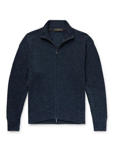 Loro Piana Silk And Linen Blend Zip Up Cardigan Blue Loro Piana