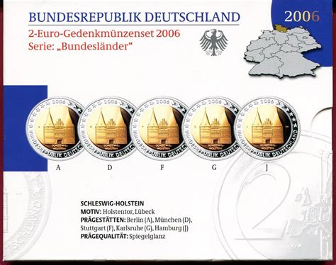 Deutschland BRD 5 x 2 Euro Gedenkmünzen 2006 Holstentor Schleswig