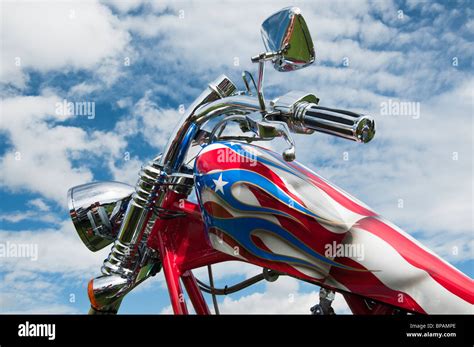 Harley Davidson Motorcycle With Custom American Flag Paint Work Stock