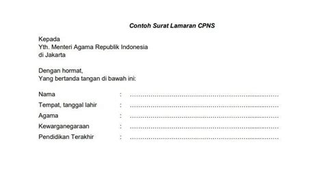 Format Surat Lamaran Cpns Kemenag Lengkap Dengan Syarat Dokumen