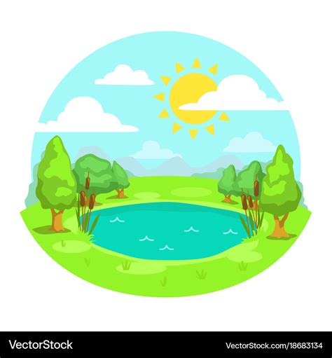 Funny Cartoon Sunny Day Landscape Royalty Free Vector Image