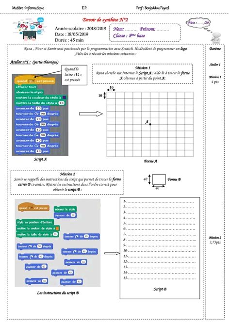 8 ème الثامنة أساسي Informatique devoir de synthèse 2