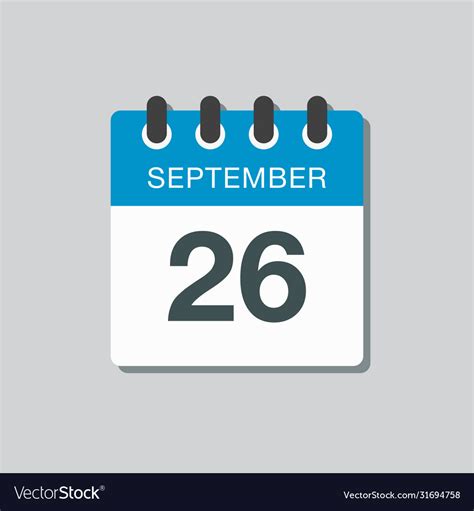 Calendar icon day 26 september template date days Vector Image