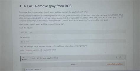 Solved Lab Remove Gray Trom Rgb Summary Given Integer Chegg