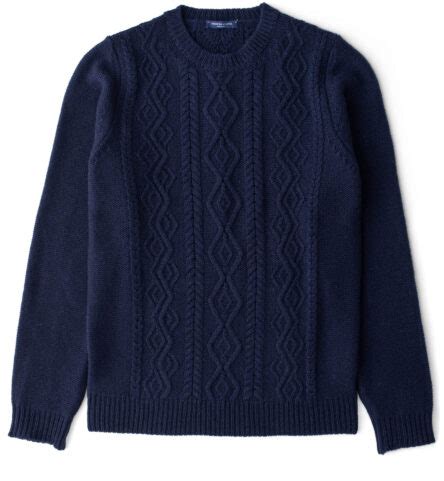 Navy Italian Wool And Cashmere Aran Crewneck Sweater By Proper Cloth