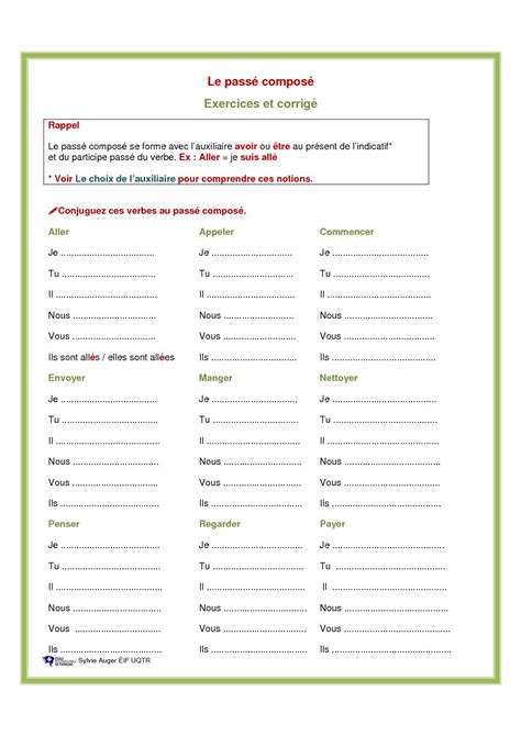Le Passé Composé Conjugaison Exercices Et Corrigé Cours Et Exercices Corrigés