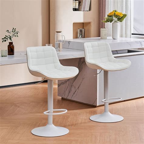 Youtaste White Bar Stools Set Of Pu Leather Upholstered Counter