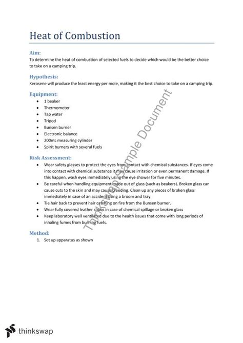 Heat of Combustion Experiment | Chemistry - Year 12 HSC | Thinkswap