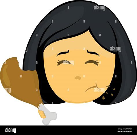 Vector Emoji Illustration Of A Yellow Cartoon Girl Eating A Chicken Leg