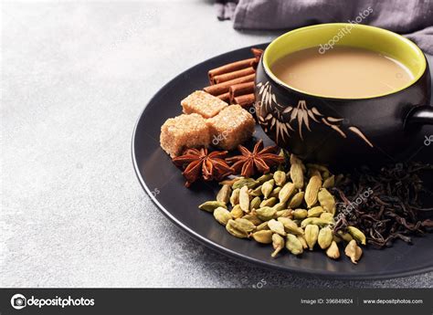 Indian Drink Masala Tea With Milk And Spices Cardamom Sticks Cinnamon