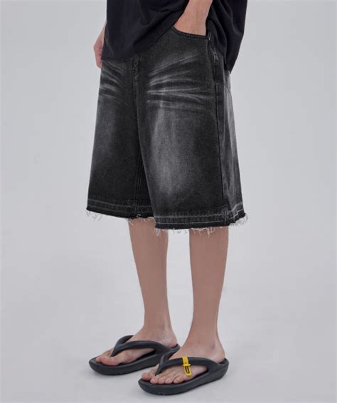 Musinsa Glw Bermuda Vintage Washing Cutting Denim Pants Shorts Black