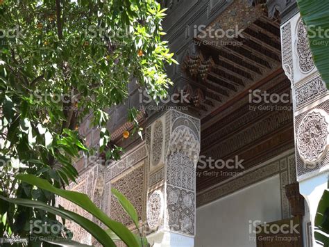 Colorful Ornamental Tiles At Moroccan Courtyard Marrakech Morocco Stock