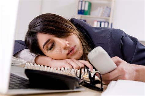 The Young Female Employee Sleeping In The Office Stock Image Image Of