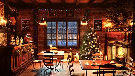 Christmas Coffee Shop With Instrumental Jazz Christmas Music Fireplace