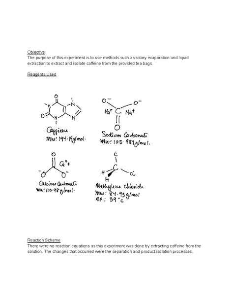 Lab Report Extraction Of Caffeine From Tea Objective The Purpose Of