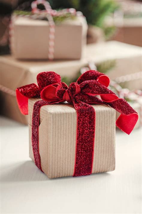 Christmas Gifts Wrapped In Brown Paper Stock Photo Image Of