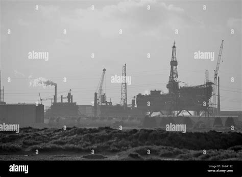 Black And White Image Of The Former Shellesso Owned Brent Alpha Oil Rig