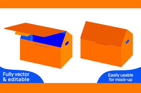 House Shaped Top Flip Box Dieline Template And 3d Box Design 3d Box