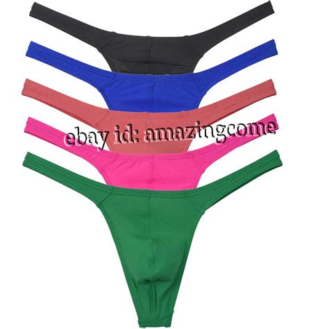 Men Micro Fabric Stretch Thong T Back Sexy Underwear Stripe Ice Silk