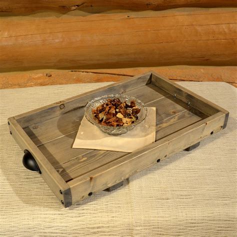 Rustic Gray Serving Tray Wooden Tray Ottoman Tray Lodge Decor Etsy