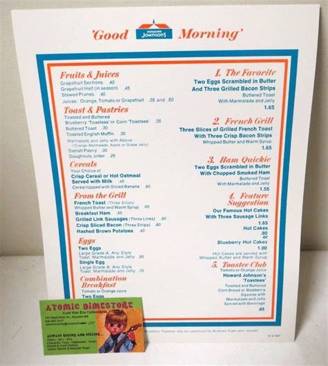 Vintage 1973 Howard Johnsons Breakfast Menu Mint Ebay Howard