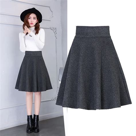 Autumn Winter Women Woolen Skirts Vintage Lady High Waist Skirt Slim